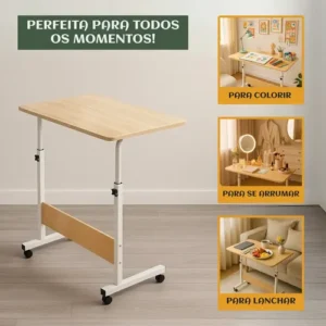 Mesa Lateral Ergonômica Multiuso Com Altura Regulavel E Rodinhas Mesinha Notebook Laptop Cama Sofá Ajustavel Cor Madeira Luvinco - Imagem 4