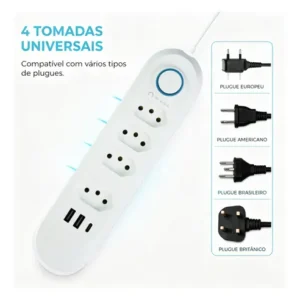 Extensão 2 Metros 4 Tomadas 3 Usb/2usb 10a Régua Energia - Imagem 4