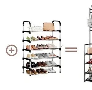 Vittak Sapateira Organizador Vertical Cabideiro Roupa Prateleiras Sapatos Bolsa Multiuso Cor Preto - Imagem 10