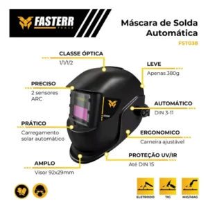 Máscara De Solda Automática Escurecimento Fasterr Fst038 Cor DIN11 - Imagem 3