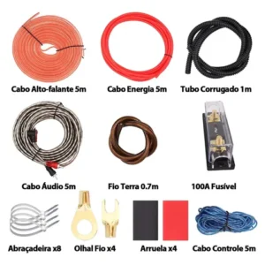 Kit Cabo Instalação Módulo Amplificador Som Automotivo 4 AWG Fusível 100A RCA 2 Canais Energia 5m 300W/400W RMS Subwoofer - Imagem 2