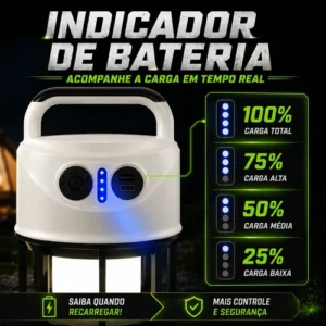 Lampião Lanterna Led Recarregável Usb 2 Em 1 Camping E Pesca - Imagem 4