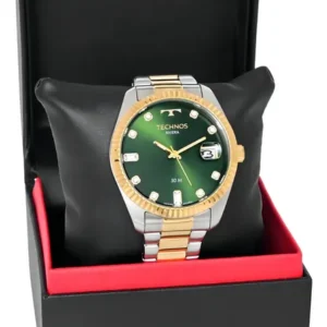 Relógio Technos Masculino Riviera Social Analógico Aço Cor da correia Misto Cor do bisel Dourado Cor do fundo Verde - Imagem 6