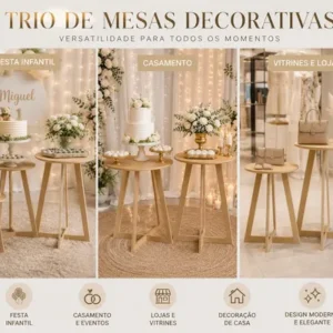 Kit 3 Mesas Decorativas Trio P M G Mdf Cru Festa Decoração - Imagem 6