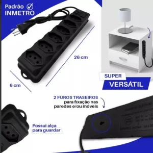 Régua Extensão Elétrica 6 Tomadas Filtro Linha 10a Cabo 3 Metros - Imagem 4
