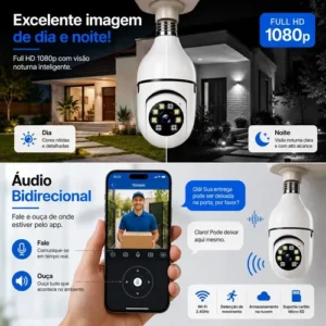 Kit 2 Câmeras de Segurança Lâmpada Trance LP8177 Wi-fi 360° Full Hd 1080p Bocal E27 Visão Noturna Áudio Bidirecional App Yoosee 2.4ghz Monitoramento Residencial Externo e Interno Jortan Durawell - Imagem 4