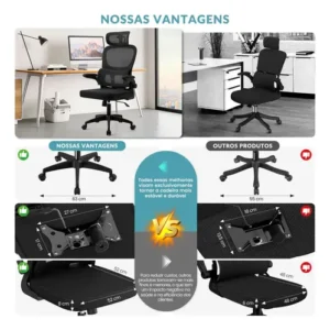 Cadeira de Escritório Ergonômica FivDaily C600 Preta, com Apoio de Cabeça e Suporte Lombar - Imagem 5