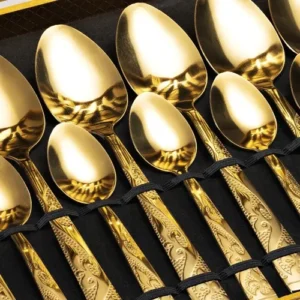 Kit Faqueiro Dourado Luxo Jogo Talheres Inox 24pçs + Maleta - Imagem 3