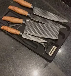 Kit Jogo De Facas Inox Corte Afiado Antiaderente Presente Cor Marrom-escuro - Imagem 2