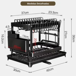 Escorredor de Louças 2 Andares Zelvi Aço Carbono Preto para Pratos Copos Talheres Organizador Pia Cozinha - Imagem 10