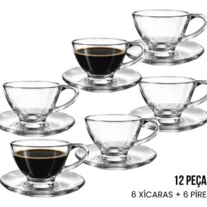 Jogo 6 Xícaras Chá Café Com Pires De Vidro Transparente - Imagem 4
