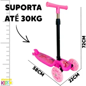 Patinete Infantil 3 Rodas Para Menina Dobrável Ajustável Rodinhas Gel com Led Atacarejo Kids Suporta 30kg - Imagem 6