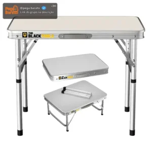 Mesa Dobrável Praia Camping Alumínio 60x45cm Vira Maleta Cor Branco e Prateado The Black Tools - Imagem 1