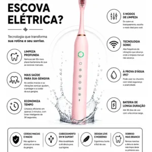 Escova Dental Elétrica Branca Sonic Recarregável 4 Refis Usb - Imagem 3