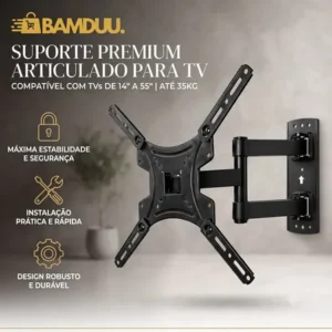 Suporte Tv Tri-articulado Universal Monitor Braço Longo Reforçado Regulável E Inclinável Lcd Led Plasmas 14 A 55 Polegadas Cor Preto Bamduu - Imagem 3