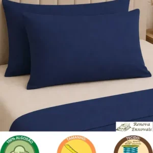 Kit 2 Fronhas King 50x90 cm 100% Algodão Malha Lisa Envelope Capa Travesseiro Mini Xuxão Avulsa Antialérgica Respirável Macia Confortável Toque Suave Não Amassa Azul Marinho 2 Peças - Renova Enxovais - Imagem 4