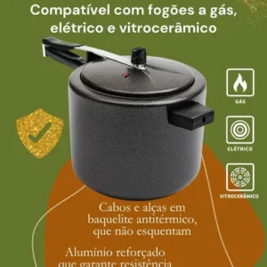 Panela de Pressão 10 litros Alumínio Preta Grande Reforçada Cozimento Rápido Econômica Fechamento Interno - Imagem 5