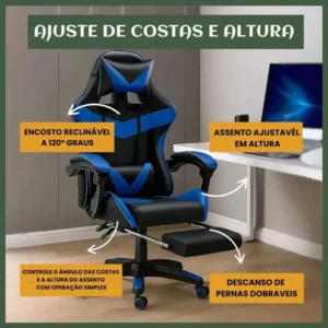Cadeira Gamer Sweet Studio Ergonômica Reclinável em Couro Sintético Azul com Apoio de Pés - Imagem 6