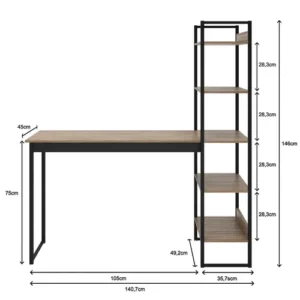 Mesa Escrivaninha Industrial Laminado Com Preto 5 Prateleiras Design Moderno Modelo Para Home Office Mod: Athenas Shoop - Imagem 3