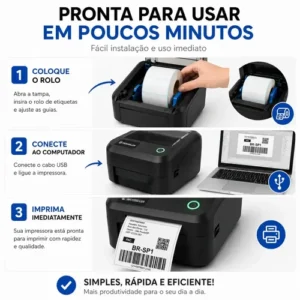 Impressora Térmica Etiquetas Ecommerce 108mm USB Bivolt 110v e 220v Monocromática Com Destacador + 15 Etiquetas de Brinde Techseller - Imagem 4
