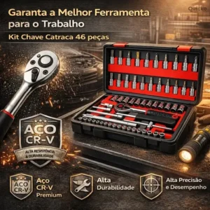 Kit Chaves Ferramentas Jogo Fenda Philips Catraca Soquete Allen 46 Peças Com Maleta Completa Manual Ideal Mecânico Manutenção Casa Carro Profissional Resistente Portátil Compacto Quicko Vermelho - Imagem 6