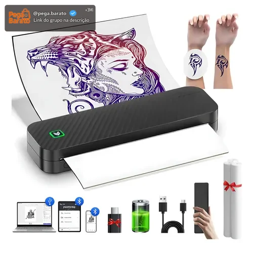 Impressora Térmica E De Tatuagem 2en1 Portátil Com Bluetooth