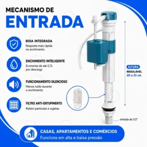 Kit Descarga Caixa Acoplada Reparo Completo Duplo Botão Mecanismo Universal Tipo Para Bacia Vaso Sanitário Louça Privada 3/6 Litros Superior Banheiro Casa Residencial Comercial Vmd Homecenter - Imagem 4