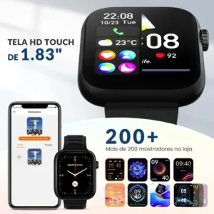 Relógio Smartwatch FORESTORY Inteligente Tela 1.83 Bluetooth Ip68 À Prova D'água Notificações Chamadas Saúde Smart Watch Relogio Corrida Com Android E Ios Com 2 Pulseiras Feminino Masculino - Imagem 3