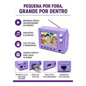 Mini Tv Portátil Retrô, Tela Usb Hd Recarregável De 2,4 - - Imagem 9