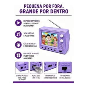 Mini Tv Portátil Retrô, Tela Usb Hd Recarregável De 2,4 - Imagem 9