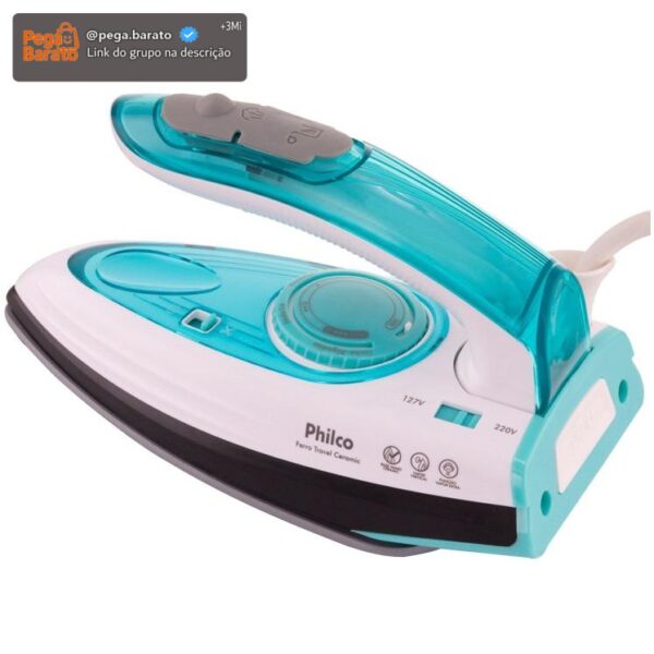 Ferro de Passar Roupa a Vapor Philco - Travel Ceramic Azul