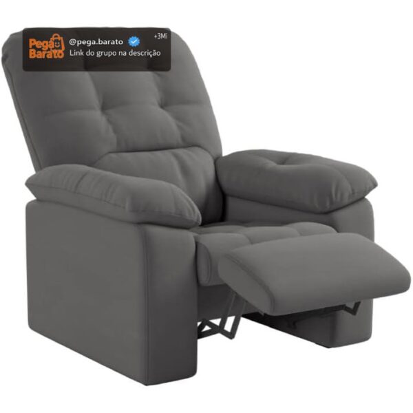Poltrona Do Papai Reclinável Suede Veludo Estoril Cinza