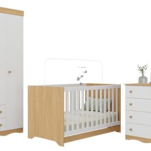 Quarto de Bebê Completo com Berço Americano 3 em 1 Realeza Multimóveis Mp4591 Madeirado/branco - Imagem 2