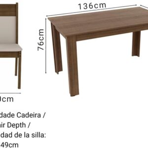 Conjunto Sala de Jantar Mesa Tampo de Madeira com 6 Cadeiras Rustic/Crema/Sintético Bege Jaíne Madesa - Imagem 2