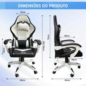 Cadeira Gamer Ergonômica com Ajuste de Altura, Apoio para Cabeça, Reclinação 90°-150° e Rodas 360° - Suporta até 120KG - Imagem 2