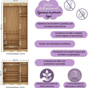 Quarto de Bebê Completo com Berço Americano 3 em 1 Realeza Multimóveis Mp4591 Madeirado/branco - Imagem 3