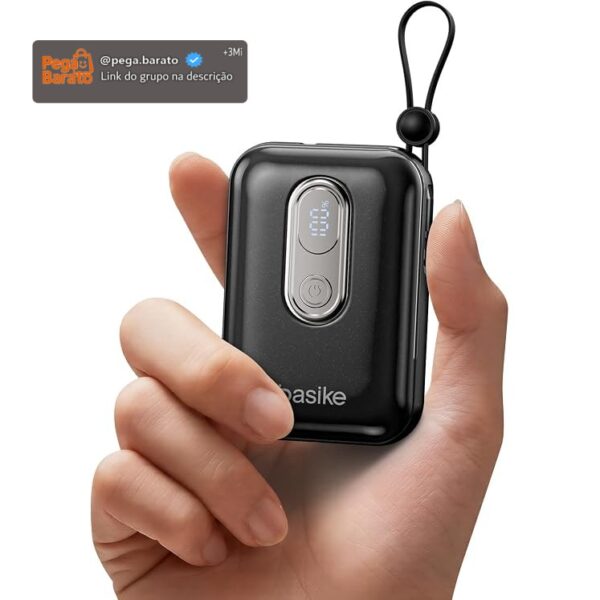 Basike Mini Power Bank, Carregador Portátil 10000mAh, Rápido 22,5W (Preto)