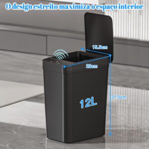 Lixeiras Automáticas com Sensor – Opções de 12L com 3 Modos Inteligentes de Abertura e Fechamento para Cozinha, Banheiro e Escritório (Preto 12L - 3 Modos) - Imagem 2
