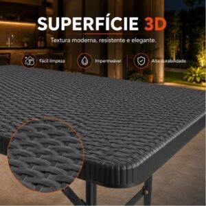 Mesa Dobrável Portátil Vira Maleta 180cm Reforçada até 150kg Camping Churrasco Jardim Sítio Compacta e Resistente MAAT BRAND (Preto) - Imagem 3