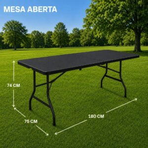 Mesa Dobrável Portátil Vira Maleta 180cm Reforçada até 150kg Camping Churrasco Jardim Sítio Compacta e Resistente MAAT BRAND (Preto) - Imagem 2