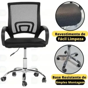 Cadeira De Escritório Secretária Giratória Altura Ajustável Cor Preto - Imagem 9