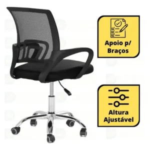Cadeira De Escritório Secretária Giratória Altura Ajustável Cor Preto - Imagem 11