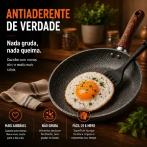 Frigideira Antiaderente Cerâmica Granito 24cm com Espátula Cabo de Madeira Indução Cooktop e Fogão a Gás Não Gruda Sem Óleo Viacruz - Imagem 3