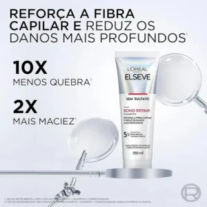 Shampoo Reparação Molecular Limpeza Suave Sem Sulfato Reconstrói Ligações Devolve Força Com Ácido Cítrico Cabelos Danificados Elseve Bond Repair L'Oréal Paris 250ml - Imagem 3