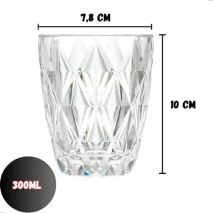 Jogo 6 Copos Vidro Diamante Grosso Resistente Agua 300ml Branco Ms Variedades - Imagem 2