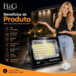 Kit 4 Refletor Led 400w Prova D´água Holofote Cor da carcaça Preto Cor da luz Branco-frio B&G SHOPPING - Imagem 2