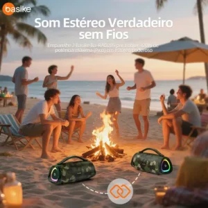 Caixa Bluetooth Portatil, Subwoofer Ativo, Boombox, 160w, Bluetooth 5.4, Estéreo Hifi, Tws 1+1, 10000mah, Bateria 15 Horas(65b Spl), Ipx6, Com Rgb, Powerbank Para iPhone E Samsung, Cor Camuflagem - Imagem 5