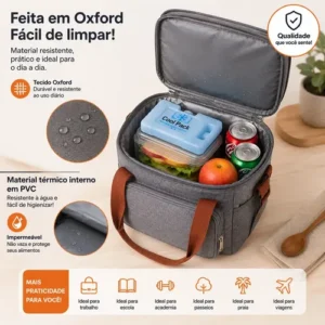 Bolsa Térmica Lancheira Marmita 12L Média Cerveja Comida Bebidas Academia Trabalho Escola Passeio Alça Ajustável e Removível Conserva Quente E Frio Cor Preta Tche Amo - Imagem 8