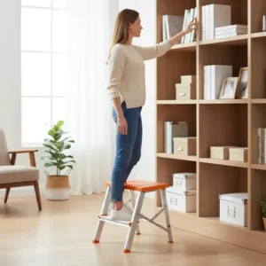 Escada 2 Degraus Alumínio Ágata Laranja Dobrável Antiderrapante - Imagem 3