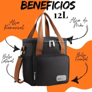 Bolsa Térmica Lancheira Marmita 12L Média Cerveja Comida Bebidas Academia Trabalho Escola Passeio Alça Ajustável e Removível Conserva Quente E Frio Cor Preta Tche Amo - Imagem 4
